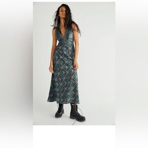 Free People Teal and Black Geometric Maxi Dress